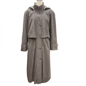 FS Limited trench coat women's XL taupe brown microfiber button in lining hood